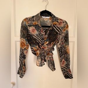 Sheer Zara Floral button up blouse XS